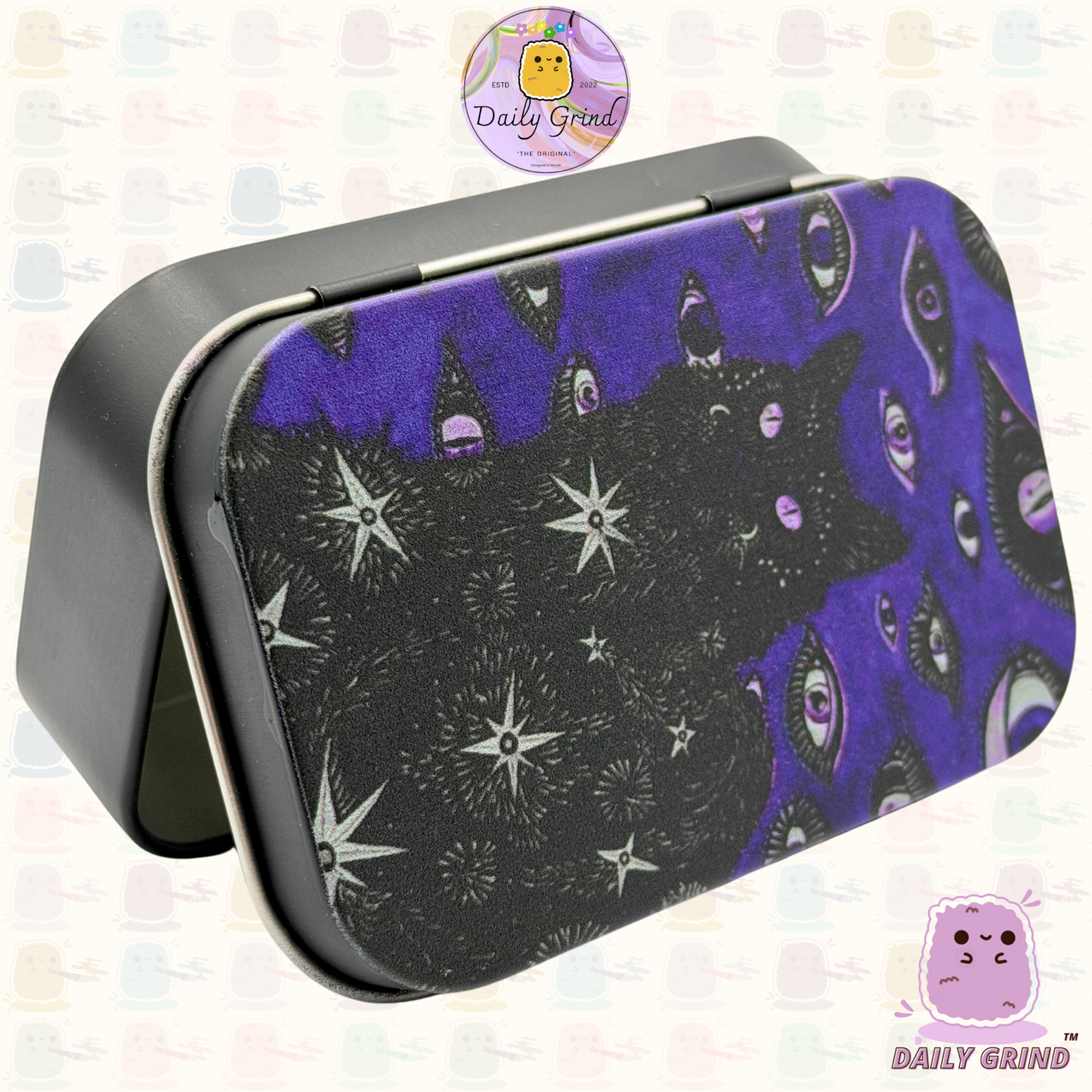 Witchy Black Cat Blue - 1oz Metal Tin Funny Parody / Crystal / Jewellery / Coins / Bits & Pieces / Money / Make-Up 1oz Hinge Lid Metal Box Container - 9.5 x 6.2 x 2 cm - Witchy Gift (Copy)