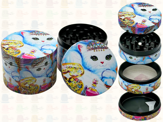 Chaton mignon entouré de bijoux style art rose – 50 mm, 4 pièces, broyeur d'herbes en métal de haute qualité, cadeau