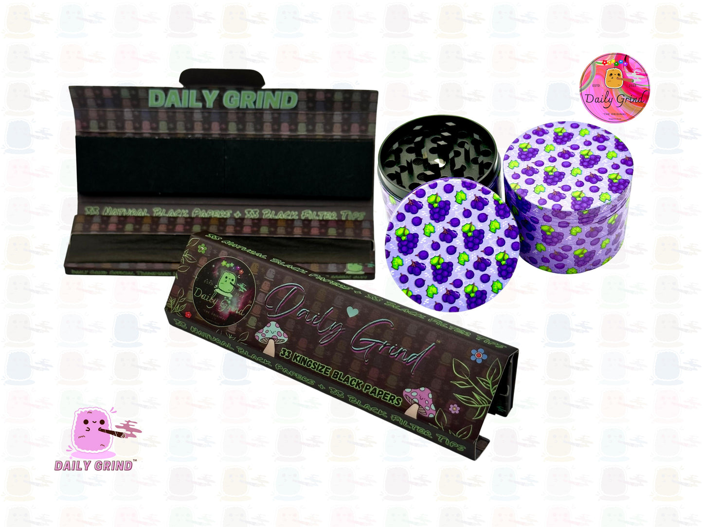 Caramelo de fruta de uva morada, dibujos animados coloridos, sabor a fruta jugosa, diseño bonito, molinillo de hierbas de Metal de alta calidad de 50mm, 4 piezas, regalo