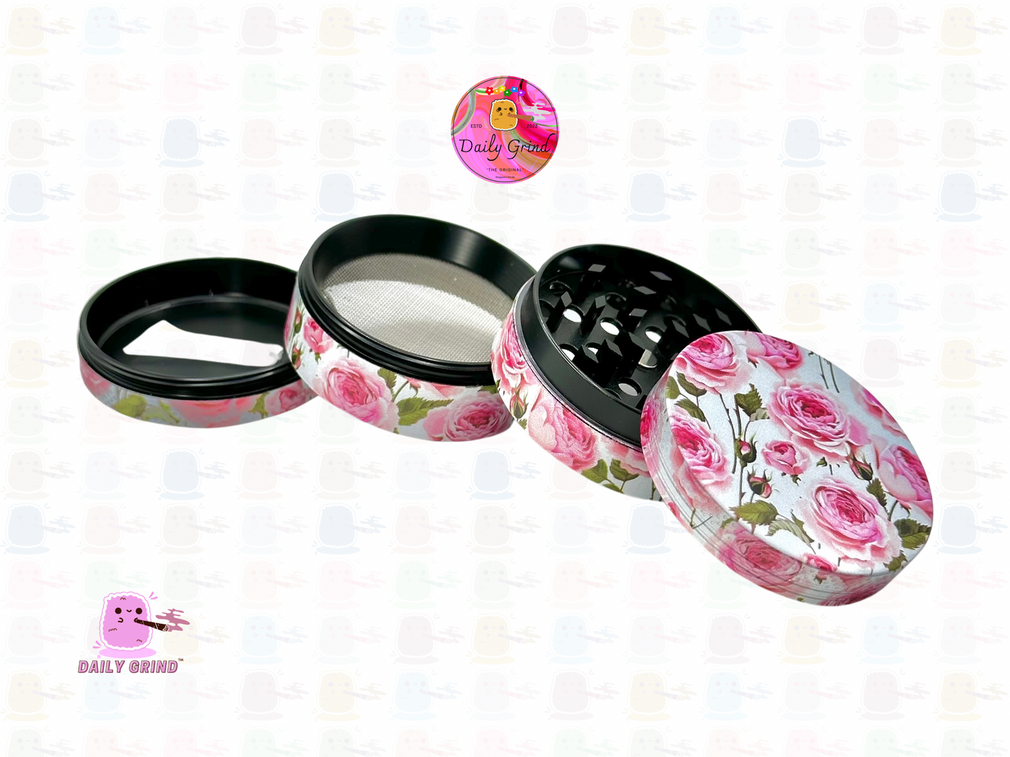 Rosas rosadas Linda flor de verano Vintage - 50 mm 4 piezas Regalo de molinillo de hierbas de metal personalizado de alta calidad