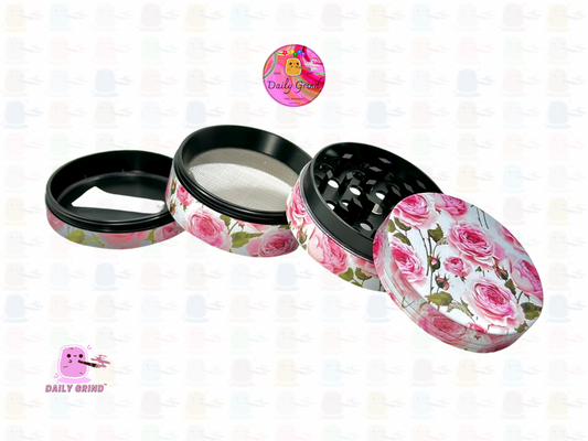 Cute Pink Roses Summer Flower - 50mm 4-Piece High Quality Custom Metal Tobacco Herb Grinder Gift Idea
