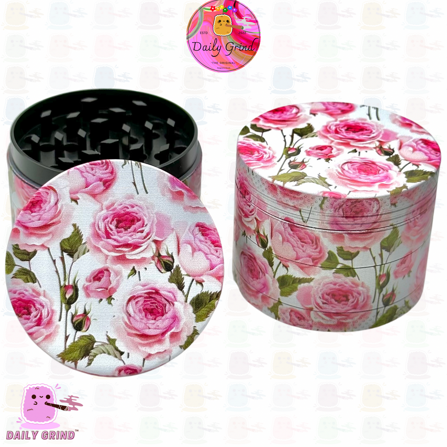 Rosas rosadas Linda flor de verano Vintage - 50 mm 4 piezas Regalo de molinillo de hierbas de metal personalizado de alta calidad