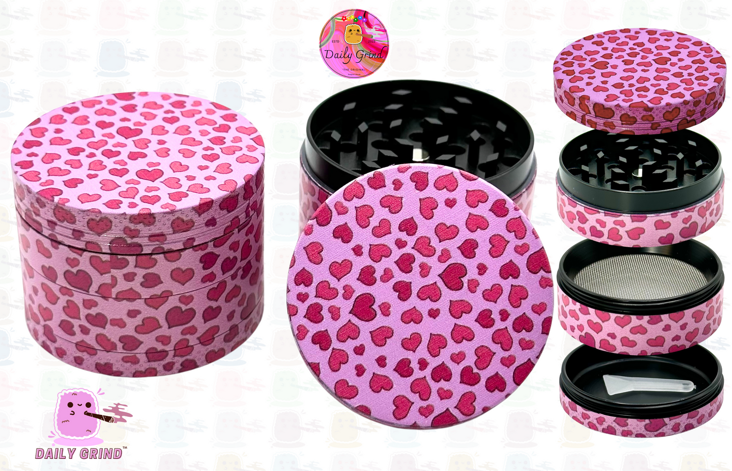 LoveHeart Pattern Collage Cute Pink Girls Design - Molinillo de hierbas de metal de alta calidad de 50 mm, 4 piezas, regalo