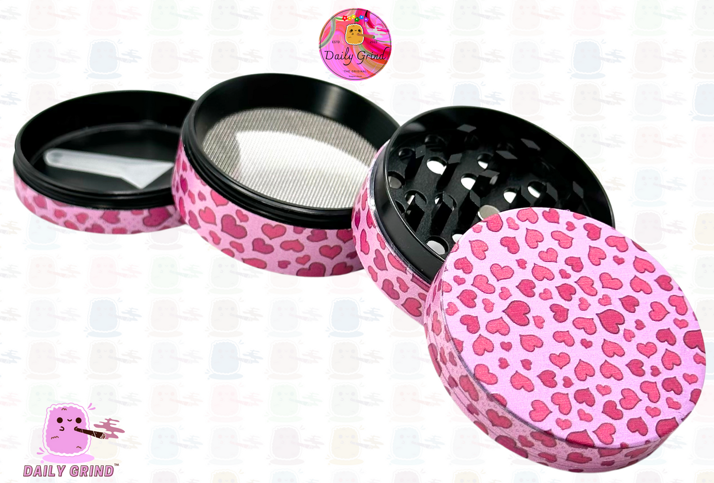 LoveHeart Pattern Collage Cute Pink Girls Design - Molinillo de hierbas de metal de alta calidad de 50 mm, 4 piezas, regalo