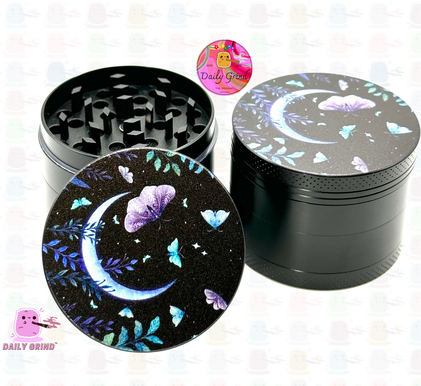 Mariposas y polillas Night Sky Moon - Molinillo de hierbas de metal personalizado de alta calidad, 50 mm, 4 piezas, regalo