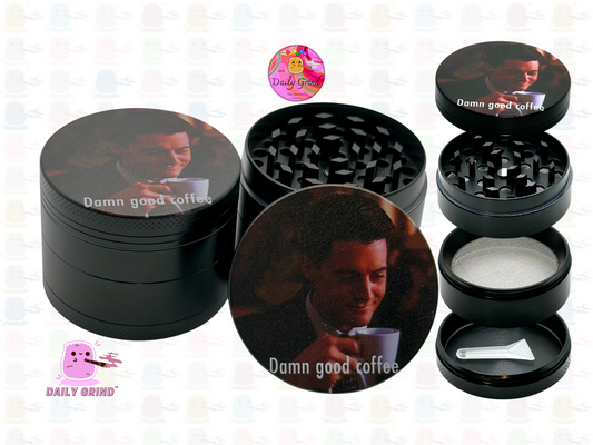 Damn Good Coffee 90's American Cult Classic - 50mm 4-Piece Premium Custom Metal Tobacco Herb Grinder Cute Gift Idea