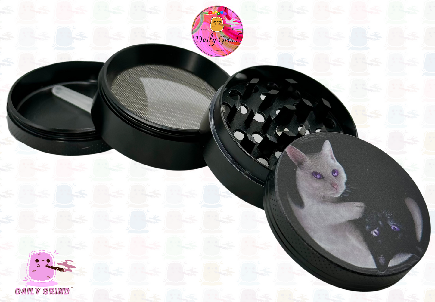 Kitty Yin Yang Cute Cat - Molinillo de hierbas de metal personalizado de alta calidad, 50 mm, 4 piezas, regalo