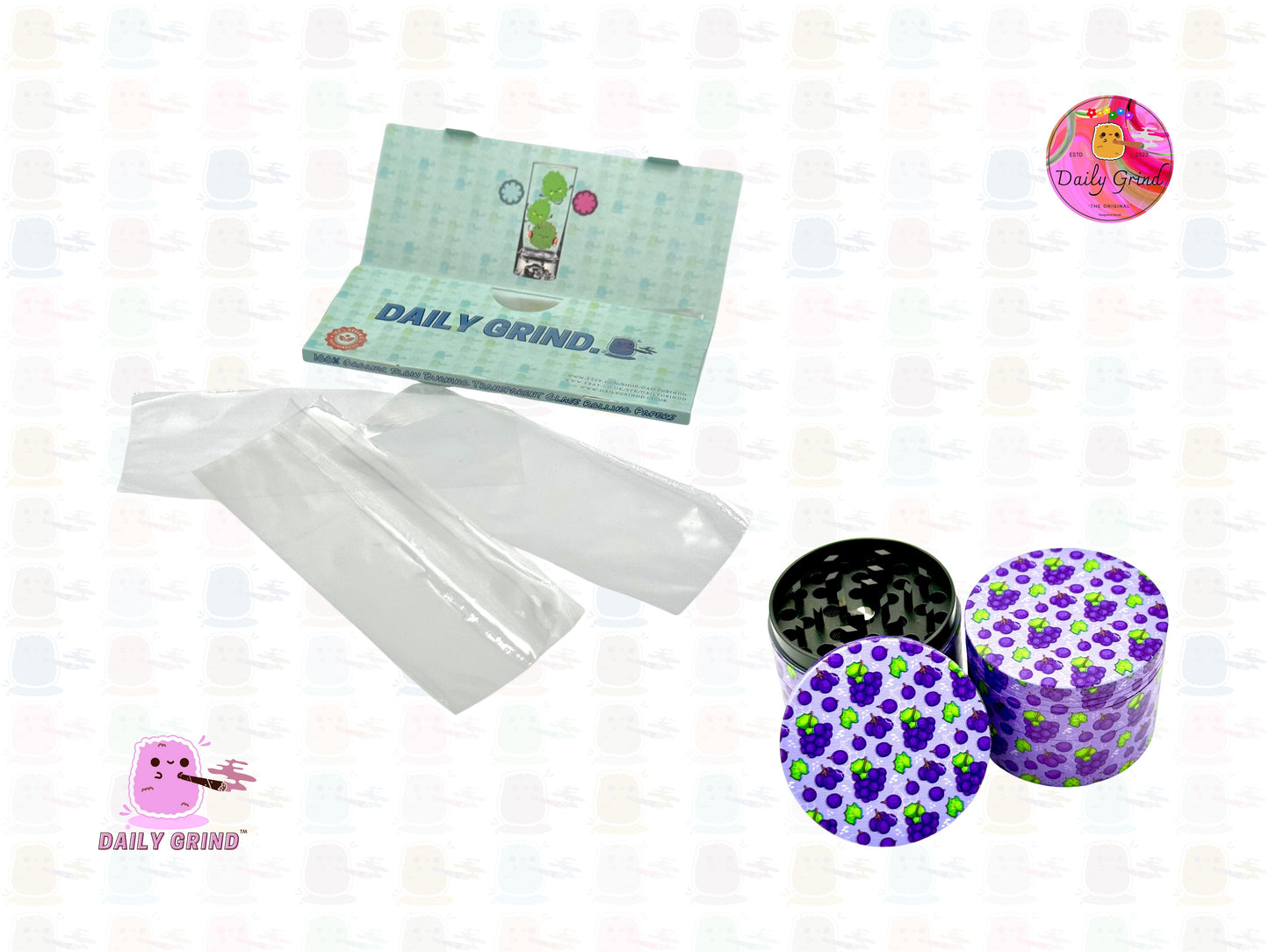 Caramelo de fruta de uva morada, dibujos animados coloridos, sabor a fruta jugosa, diseño bonito, molinillo de hierbas de Metal de alta calidad de 50mm, 4 piezas, regalo