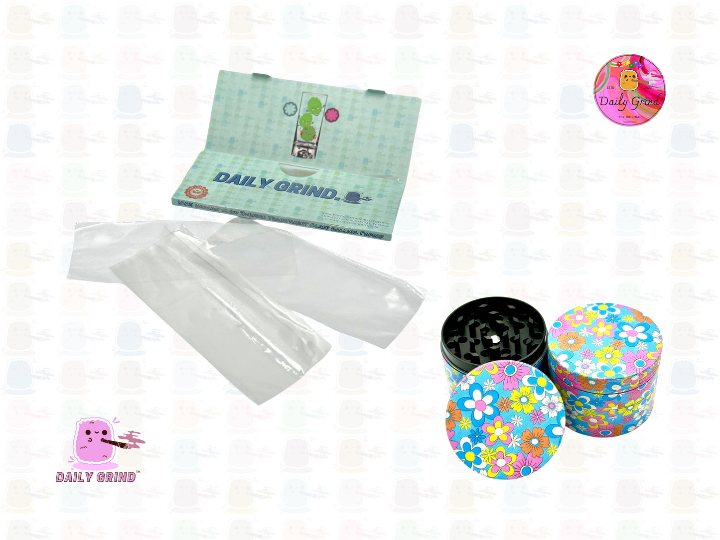 Cute 60's 70's Flower Floral Pattern - 50mm 4-Piece High Quality Custom Metal Tobacco Herb Grinder Girls Gift Idea