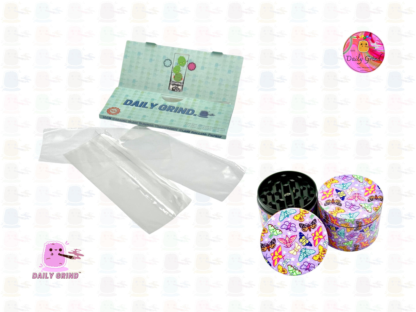 Colourful Pink Butterflies - 50mm 4-Piece High Quality Custom Metal Tobacco Herb Grinder Gift Idea