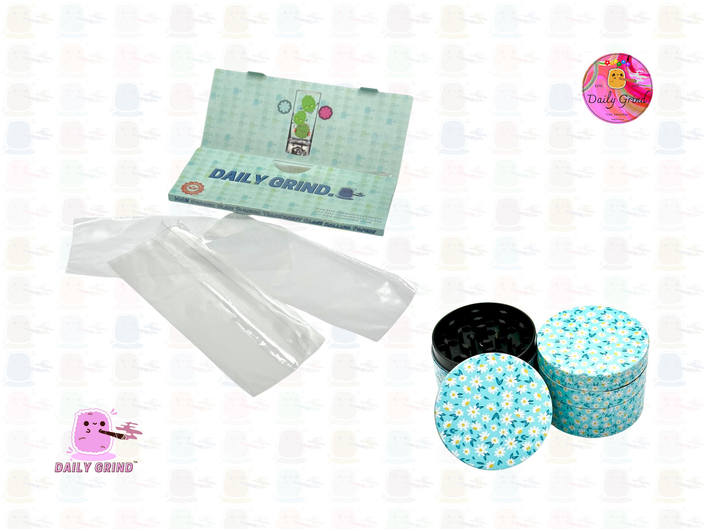 Daisy Flowers Cute Blue Girls - 50mm 4-Piece High Quality Custom Metal Tobacco Herb Grinder Gift Idea