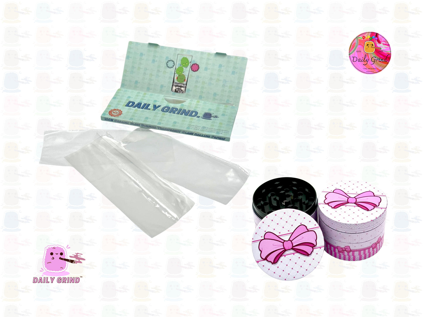 Cute Gift Box with a Pink Bow - 50mm 4-Piece High Quality Custom Metal Tobacco Herb Grinder