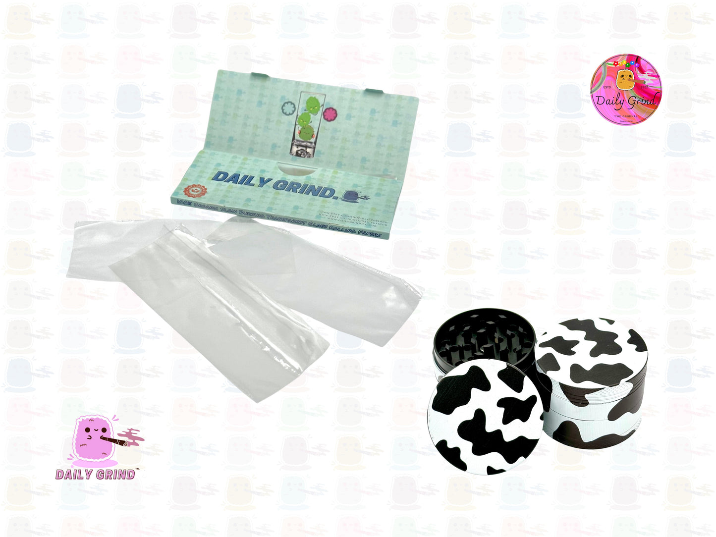 Daisy Cow Print Black & White Dairy - 50mm High Quality 4-Piece Metal Tobacco Herb Grinder Gift Idea