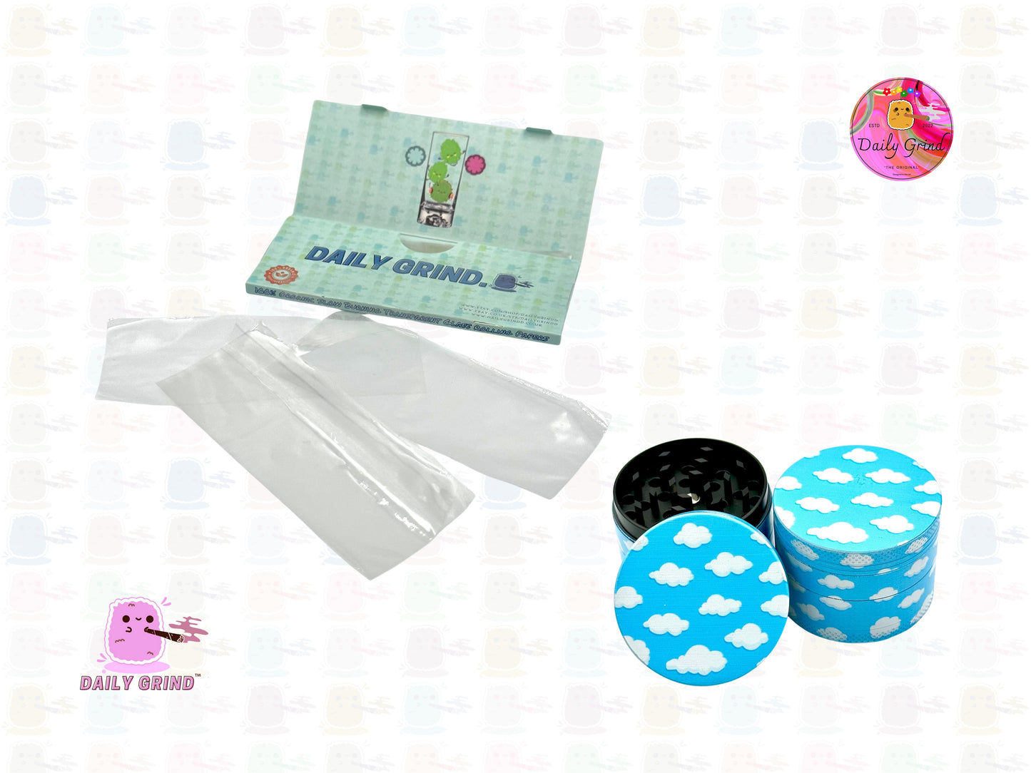 Cartoon Clouds Sunny Anime Blue Sky - 50mm 4-Piece High Quality Custom Metal Tobacco Herb Grinder Gift Idea