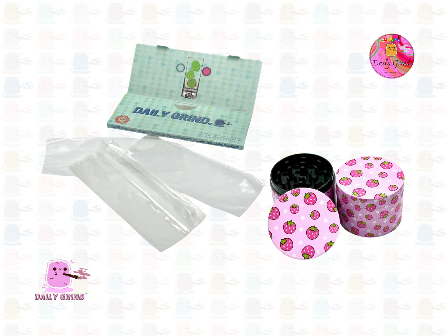 Fresas Kawaii Estilo japonés Kawaii Fruta jugosa linda - 50 mm 4 piezas Regalo de molinillo de hierbas de metal personalizado de alta calidad
