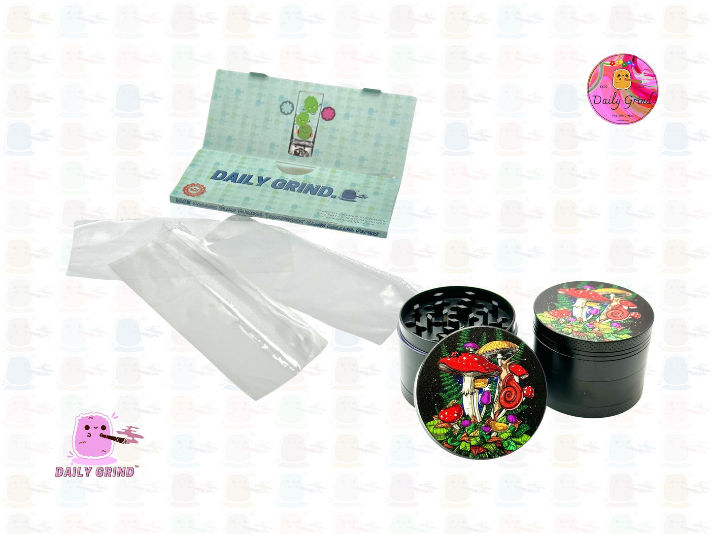 Mushrooms Varieties and Fern - 50mm 4-Piece High Quality Metal Tobacco Herb Grinder Gift Idea