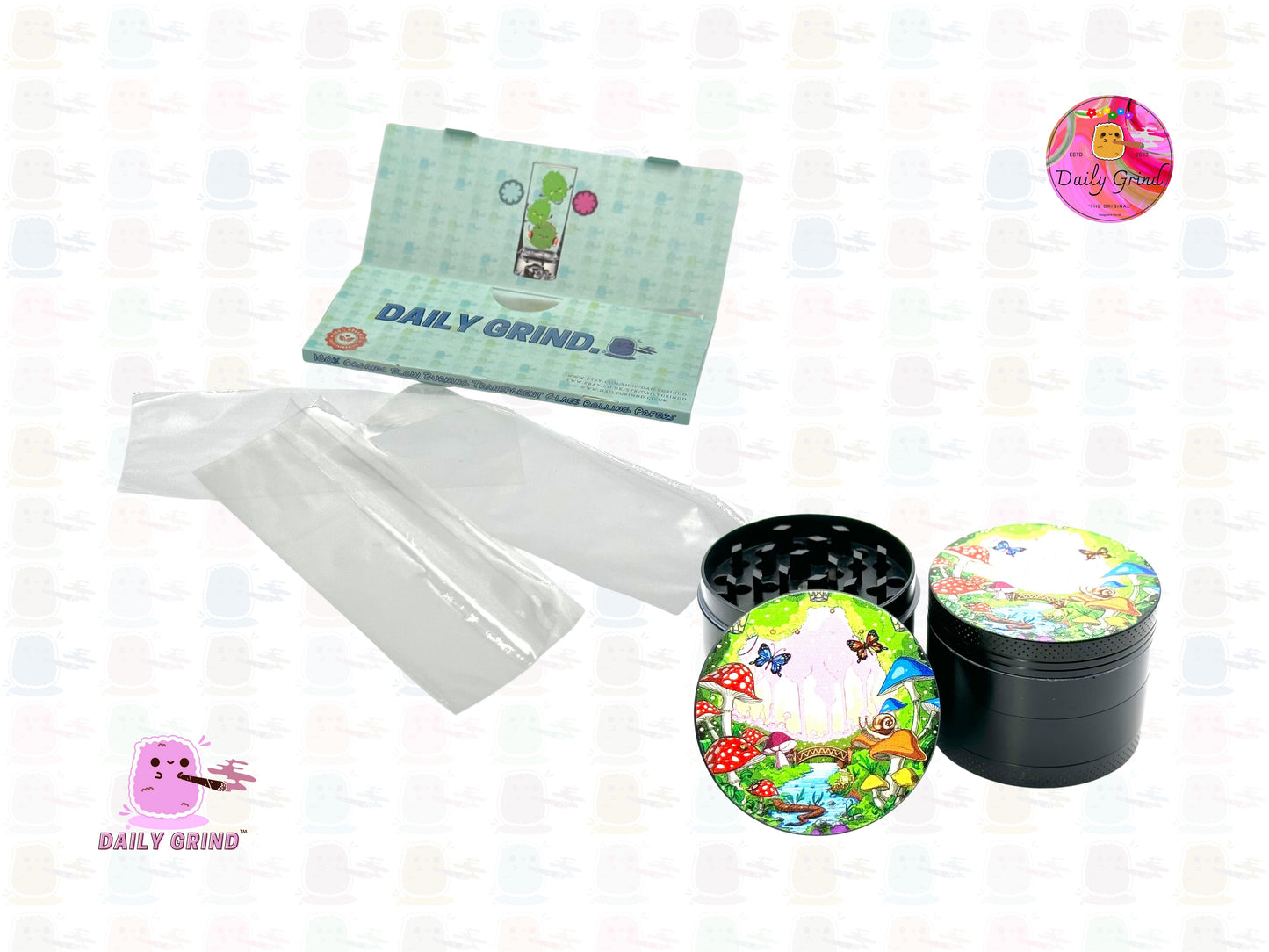 Cute Forest Woodland Mushrooms Butterflies - 50mm 4-Piece High Quality Metal Tobacco Herb Grinder Gift Idea