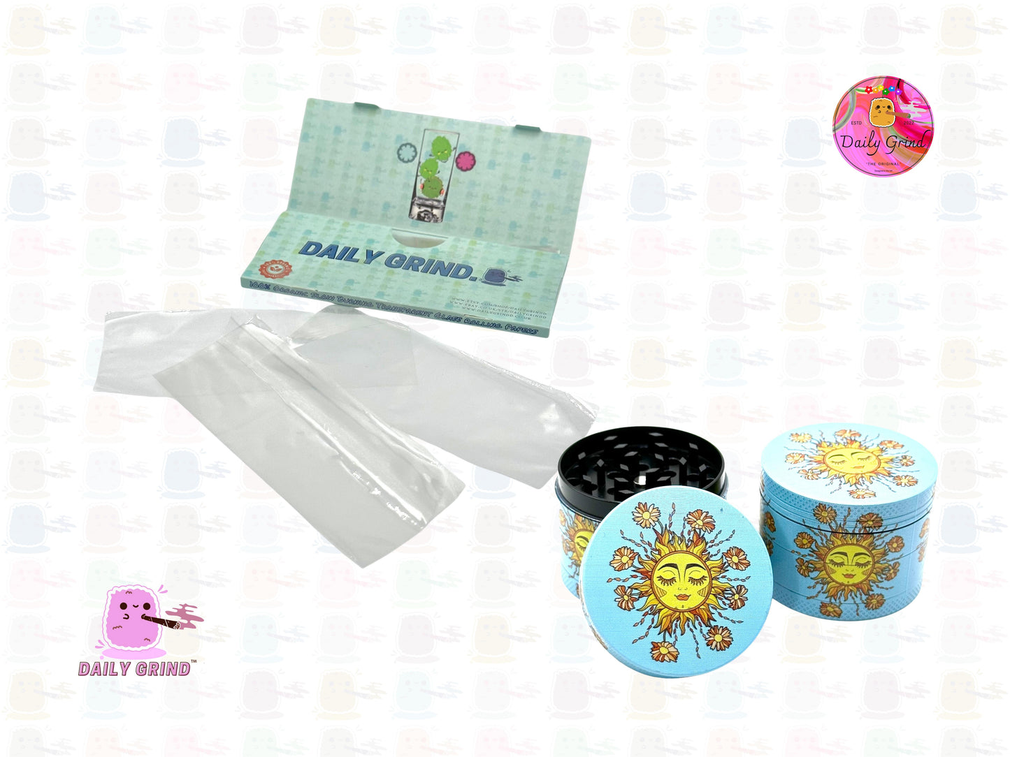 Cute Sunflower Sun Face - 50mm 4-Piece High Quality Metal Tobacco Herb Grinder Gift Idea