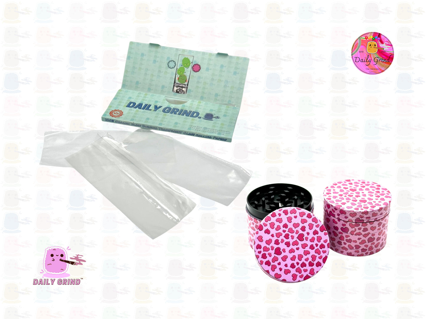LoveHeart Pattern Collage Cute Pink Girls Design - Molinillo de hierbas de metal de alta calidad de 50 mm, 4 piezas, regalo