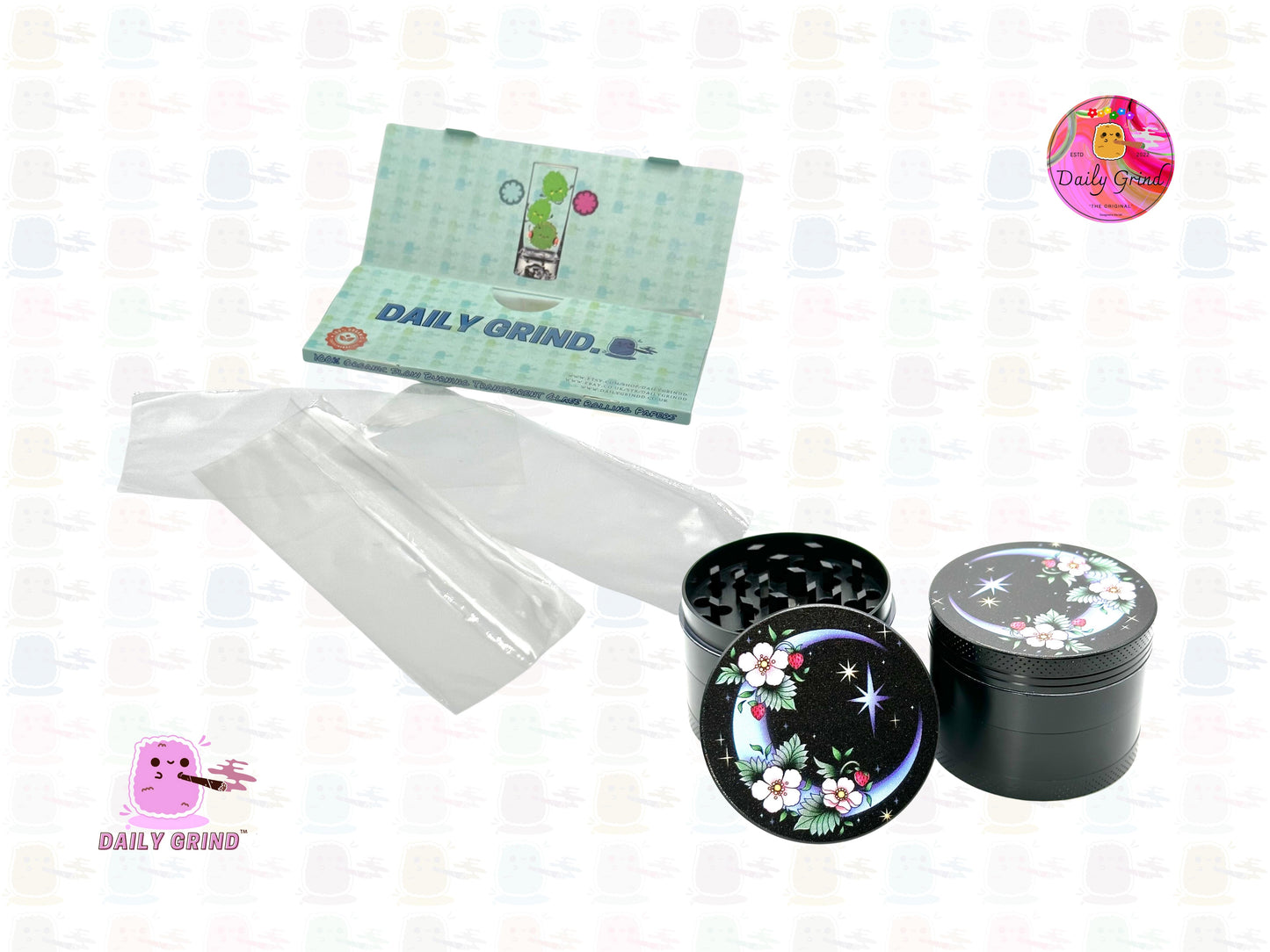 Crescent Moon Night Sky Flowers - 50mm 4-part High Quality Metal Tobacco Herb Grinder Gift Idea