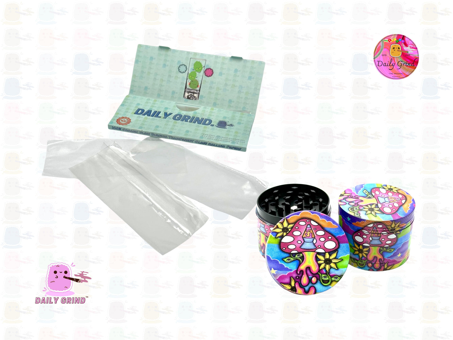 Cute Lava Lamp Mushroom Tie Dye Cartoon - 50mm 4-Piece High Quality Metal Tobacco Herb Grinder Gift Idea