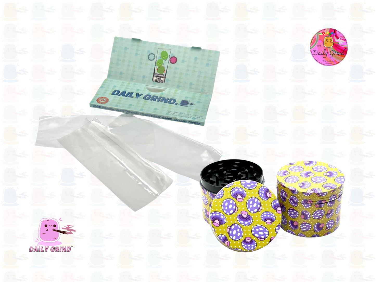 Purple Fly Agaric Mushroom Yellow - 50mm 4-Piece High Quality Custom Metal Tobacco Herb Grinder Gift Idea