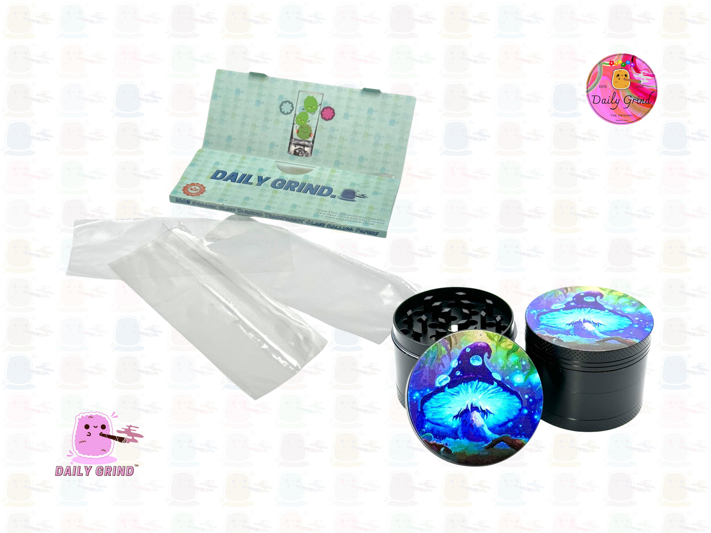 Glowing Mushroom Neon - 50mm 4-Piece High Quality Custom Metal Tobacco Herb Grinder Gift Idea