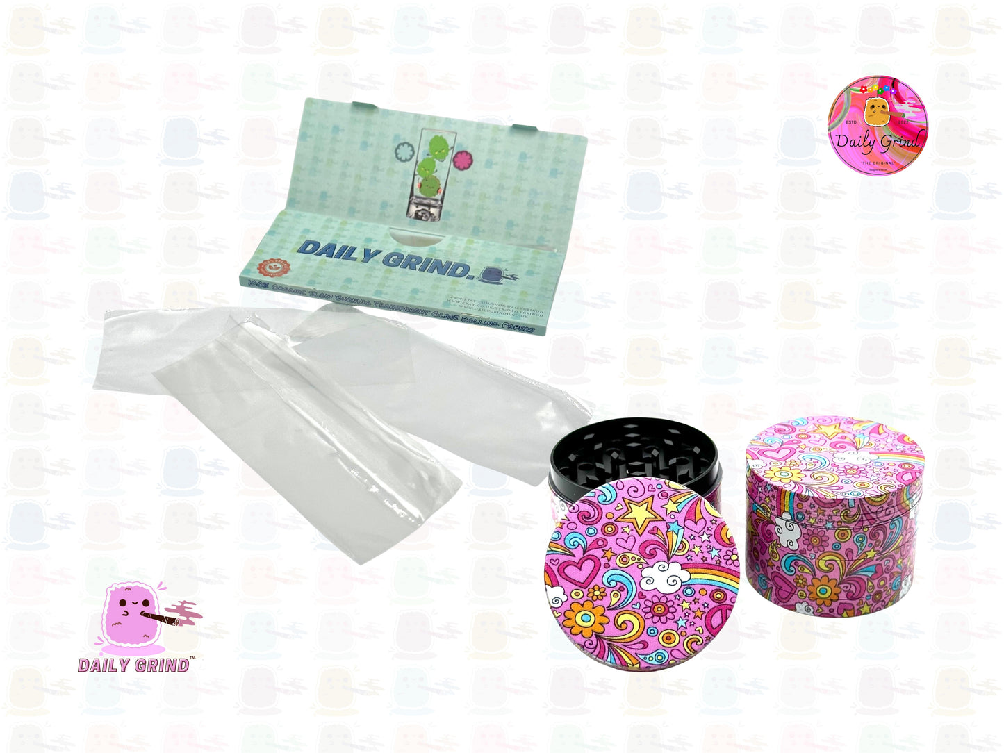 Preciosas chicas rosadas, bonitos corazones, estrellas, flores, diseño de arcoíris, molinillo de hierbas de metal personalizado de alta calidad, 50mm, 4 piezas, regalo