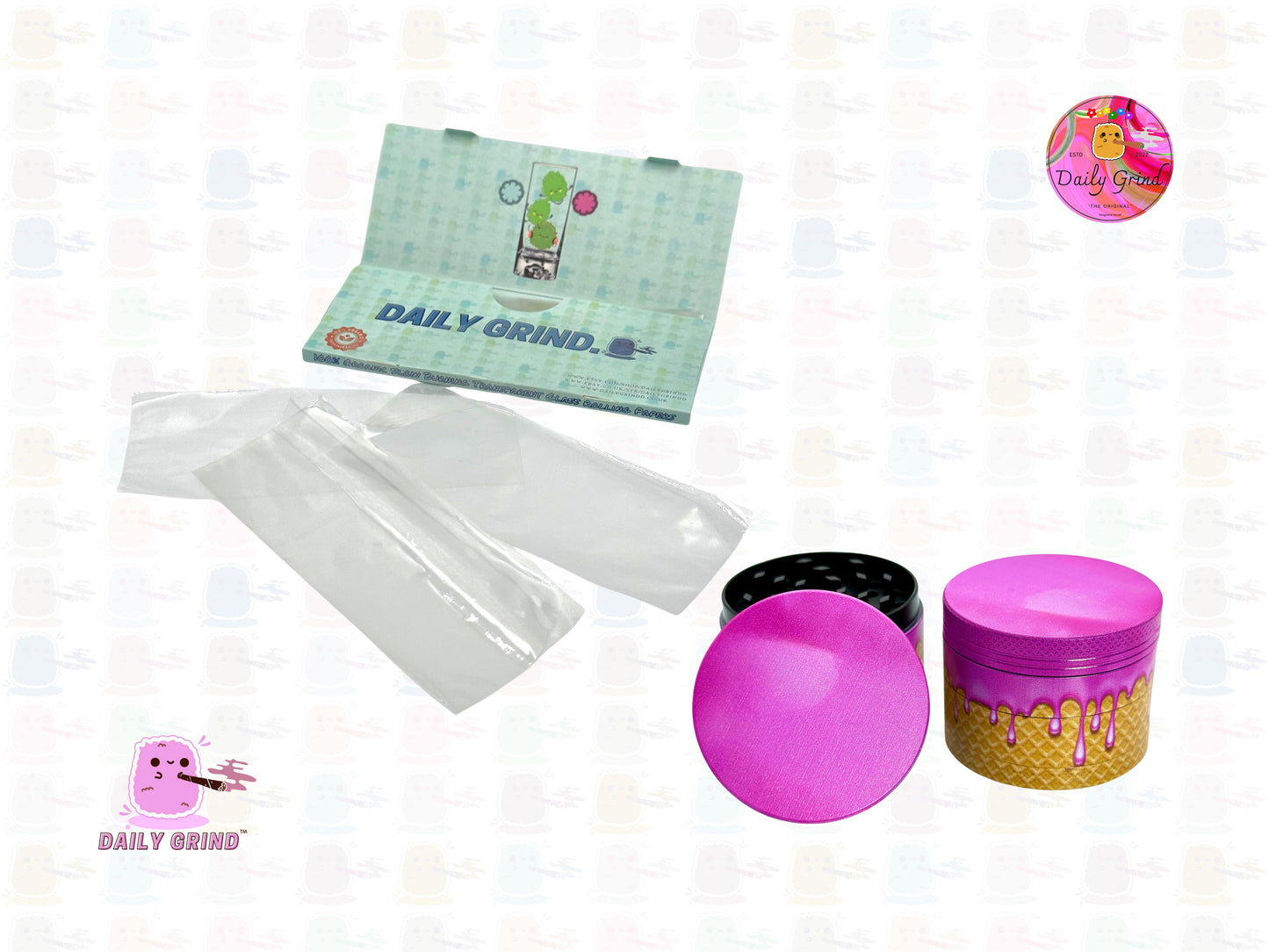 Cherry Bubblegum Ice Cream Waffle Cone - 50mm 4-Piece High Quality Custom Metal Tobacco Herb Grinder Gift Idea