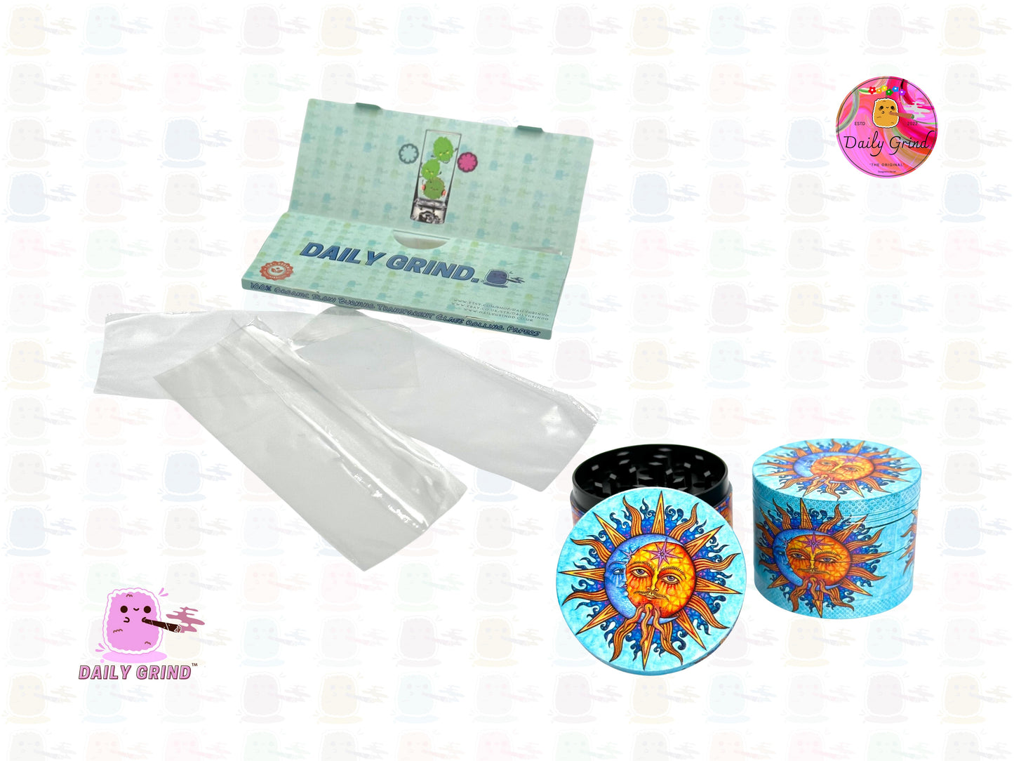 Sun & Moon Spiritual Blue - 50mm 4-Piece High Quality Custom Metal Tobacco Herb Grinder Gift Idea