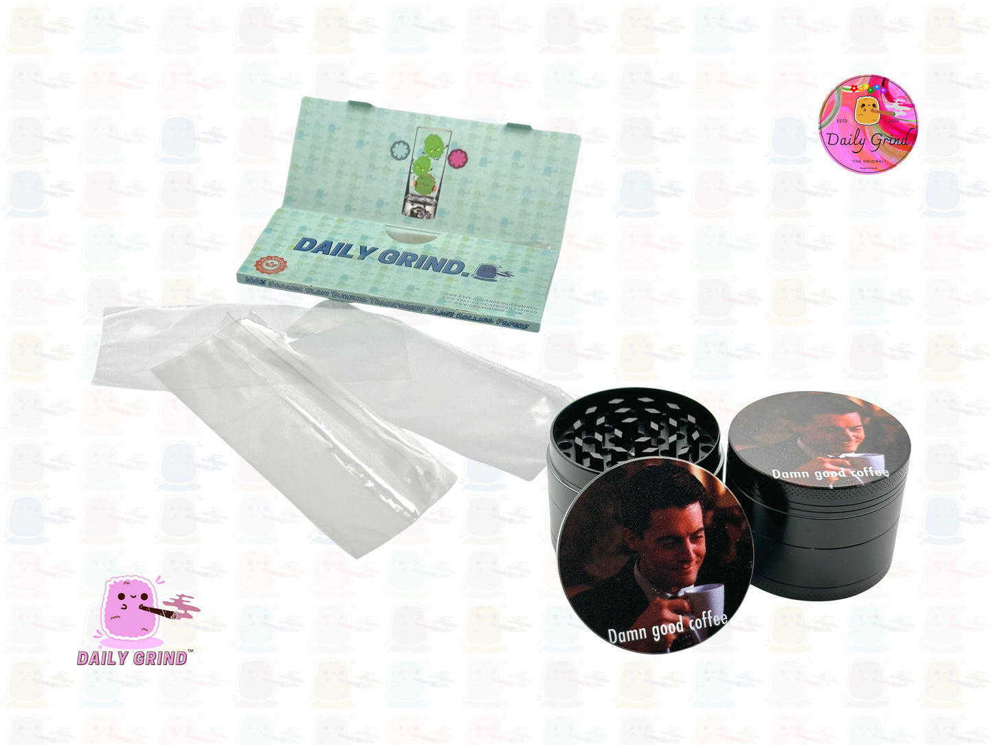 Damn Good Coffee 90's American Cult Classic - 50mm 4-Piece Premium Custom Metal Tobacco Herb Grinder Cute Gift Idea