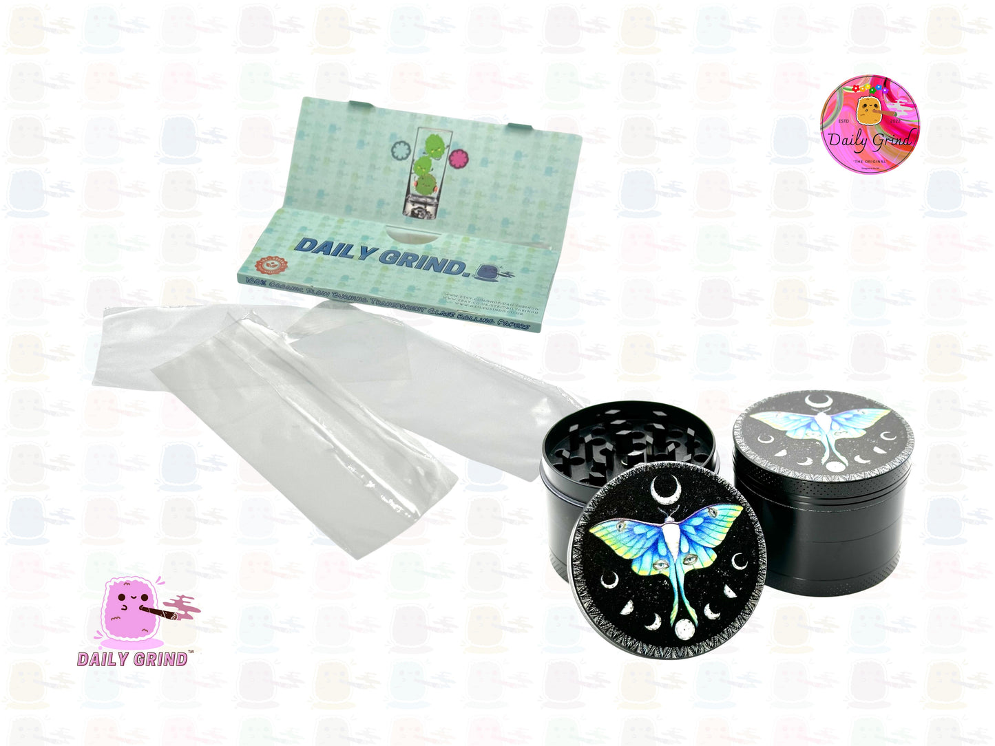 Beautiful Moth Lunar Moon Cycle - 50mm 4-Piece High Quality Custom Metal Tobacco Herb Grinder Gift Idea