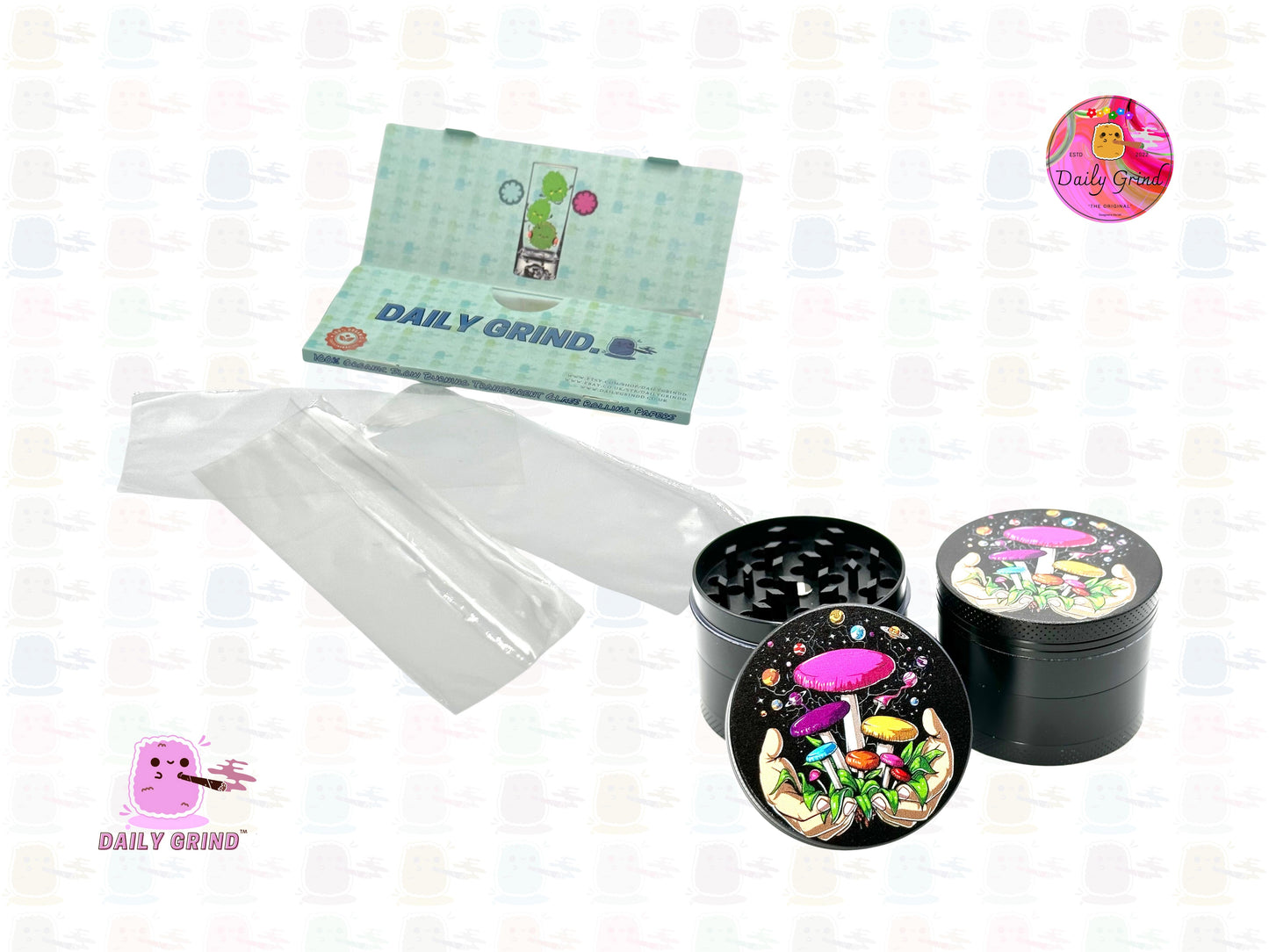 Foraging Mushrooms Fungi Hands - 50mm 4-Piece High Quality Custom Metal Tobacco Herb Grinder Gift Idea