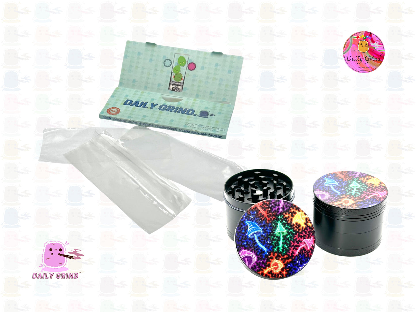 Neon Glowing Mushrooms - 50mm 4-Piece High Quality Metal Tobacco Herb Grinder Gift Idea