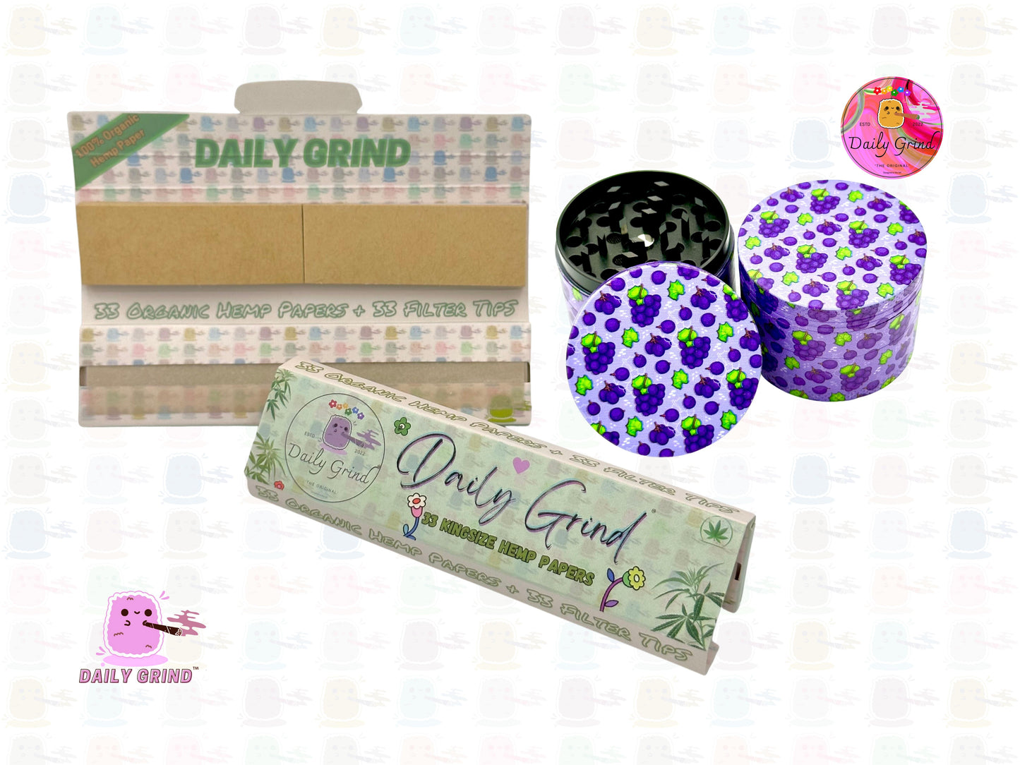 Caramelo de fruta de uva morada, dibujos animados coloridos, sabor a fruta jugosa, diseño bonito, molinillo de hierbas de Metal de alta calidad de 50mm, 4 piezas, regalo