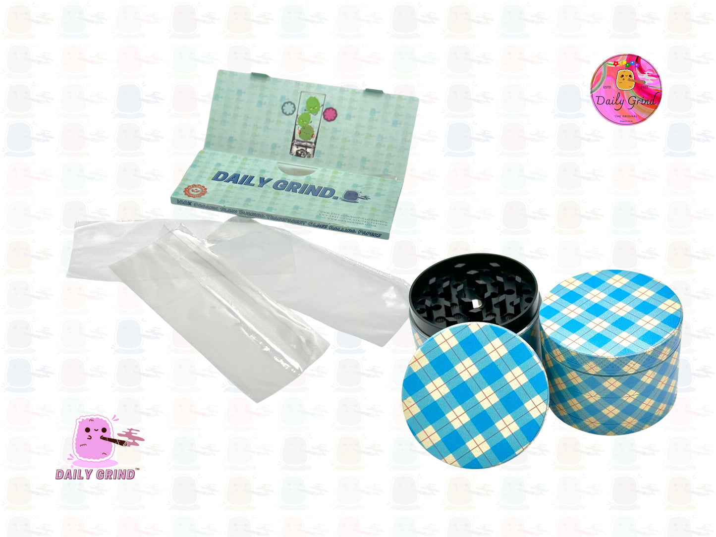 Blue Gingham Tartan Check - 50mm 4-Piece High Quality Custom Metal Tobacco Herb Grinder Gift Idea