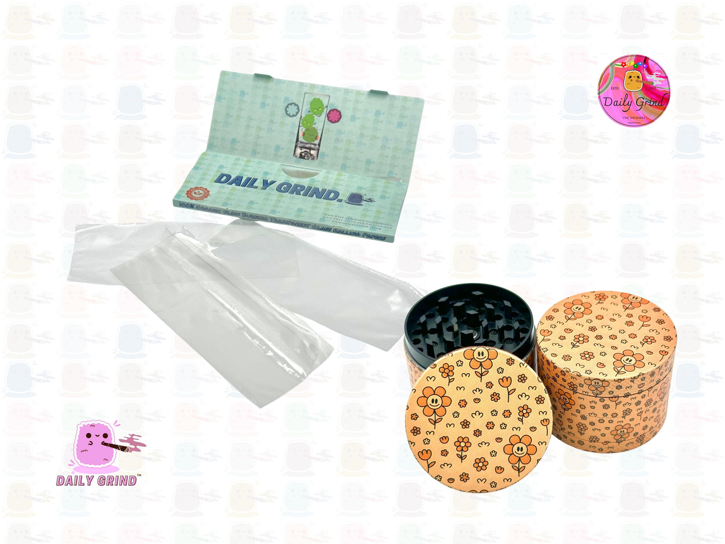 Cute Autumn Orange Flowers Design - 50mm 4-Piece High Quality Custom Metal Tobacco Herb Grinder Gift Idea