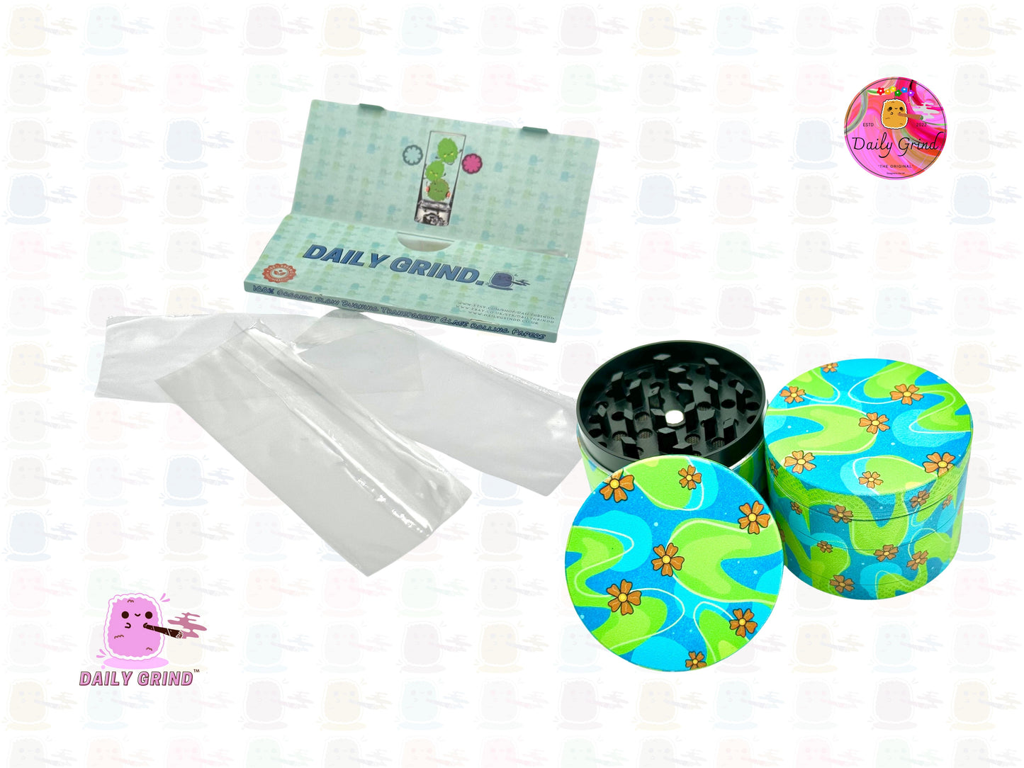 70’s Flower Power Groovy 60's Cute Retro - 50mm 4-Piece High Quality Custom Metal Tobacco Herb Grinder Gift Idea