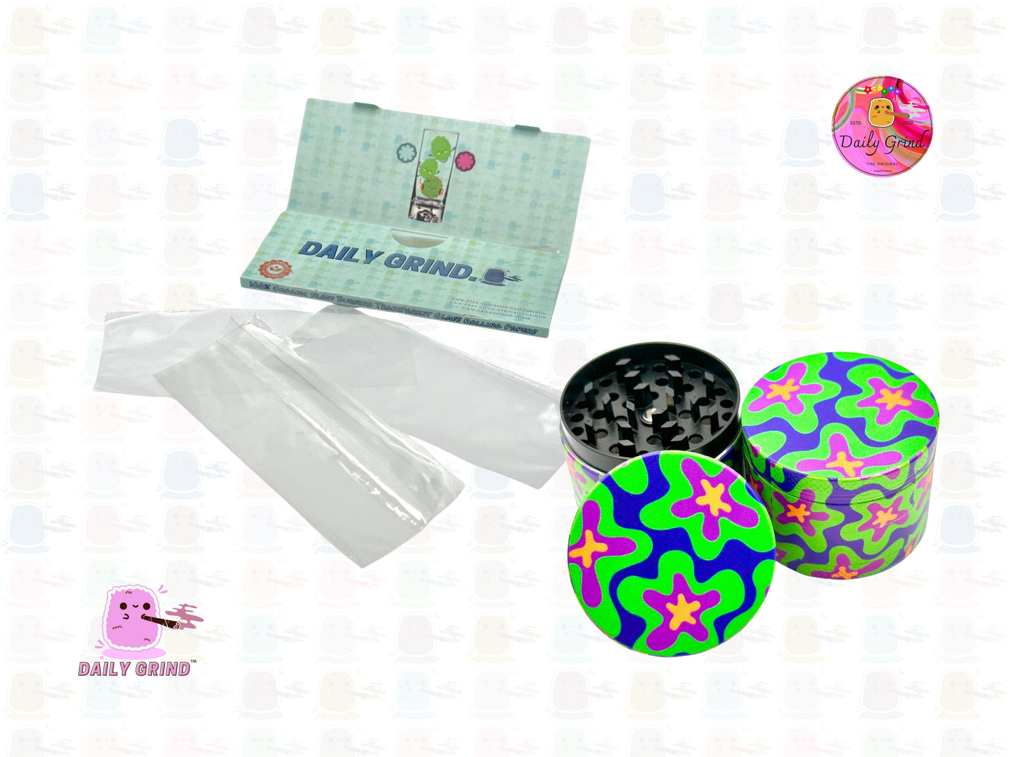 Colourful Cute 60's 70's Flower Power - 50mm 4-Piece High Quality Custom Metal Tobacco Herb Grinder Gift Idea