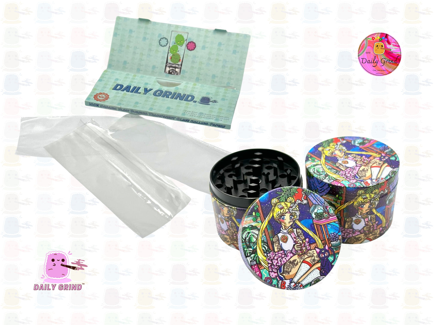 Cute Anime Baddie Parody - 50mm 4-Piece Premium Custom Metal Tobacco Herb Grinder Cute Gift Idea