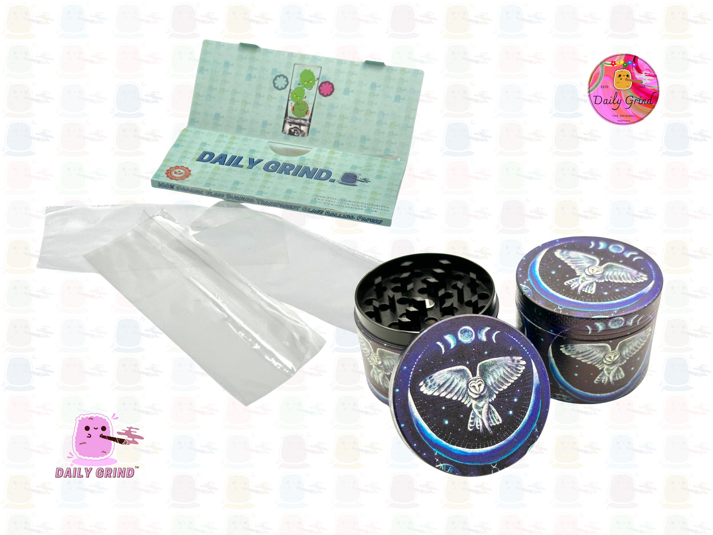 Night Owl In the Sky Moon - 50mm 4-Piece Premium Custom Metal Tobacco Herb Grinder Cute Gift Idea