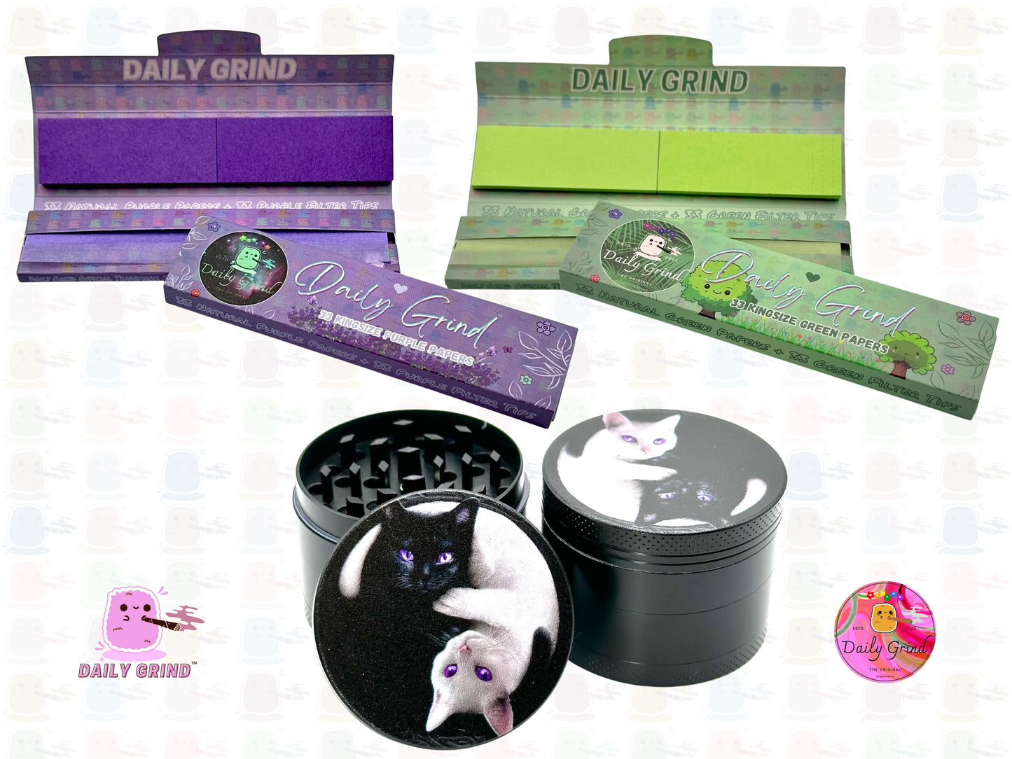Kitty Yin Yang Cute Cat - Molinillo de hierbas de metal personalizado de alta calidad, 50 mm, 4 piezas, regalo
