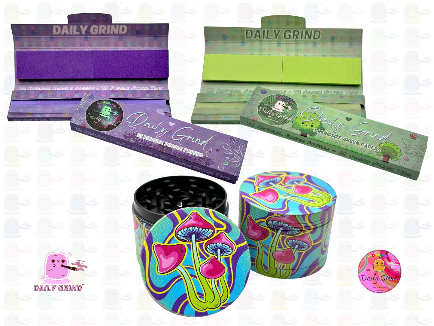 Mushroom Neon Tie Dye Lindo Trippy 50 mm 4 piezas Regalo de molinillo de hierbas de metal personalizado de alta calidad