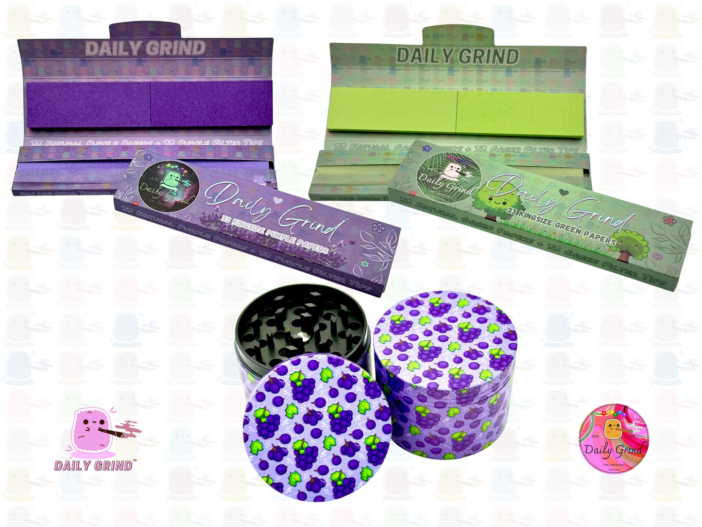 Caramelo de fruta de uva morada, dibujos animados coloridos, sabor a fruta jugosa, diseño bonito, molinillo de hierbas de Metal de alta calidad de 50mm, 4 piezas, regalo