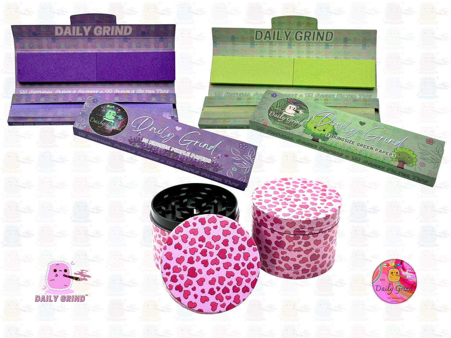 LoveHeart Pattern Collage Cute Pink Girls Design - Molinillo de hierbas de metal de alta calidad de 50 mm, 4 piezas, regalo