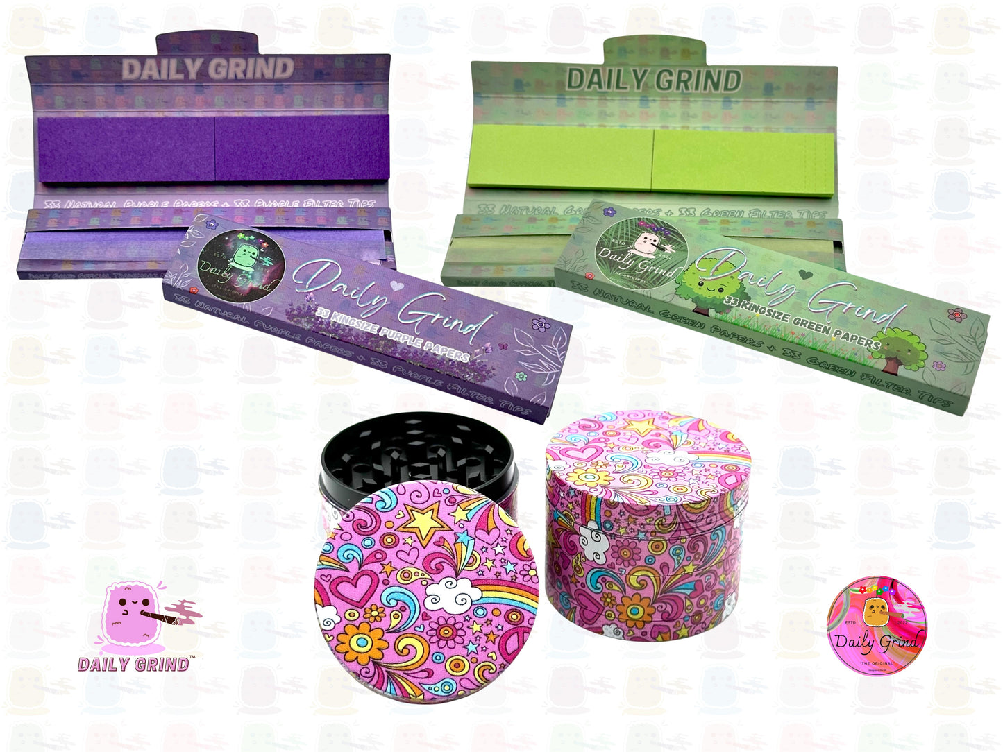 Preciosas chicas rosadas, bonitos corazones, estrellas, flores, diseño de arcoíris, molinillo de hierbas de metal personalizado de alta calidad, 50mm, 4 piezas, regalo