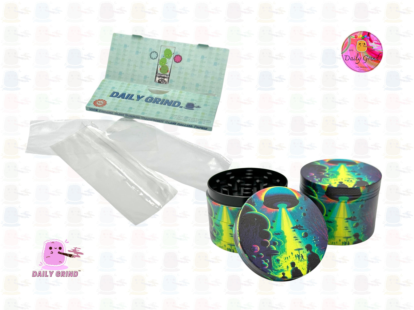 Alien UFO Ship Abduction Spooky Apocalypse Green - 50mm 4-Piece High Quality Custom Metal Tobacco Herb Grinder Gift Idea