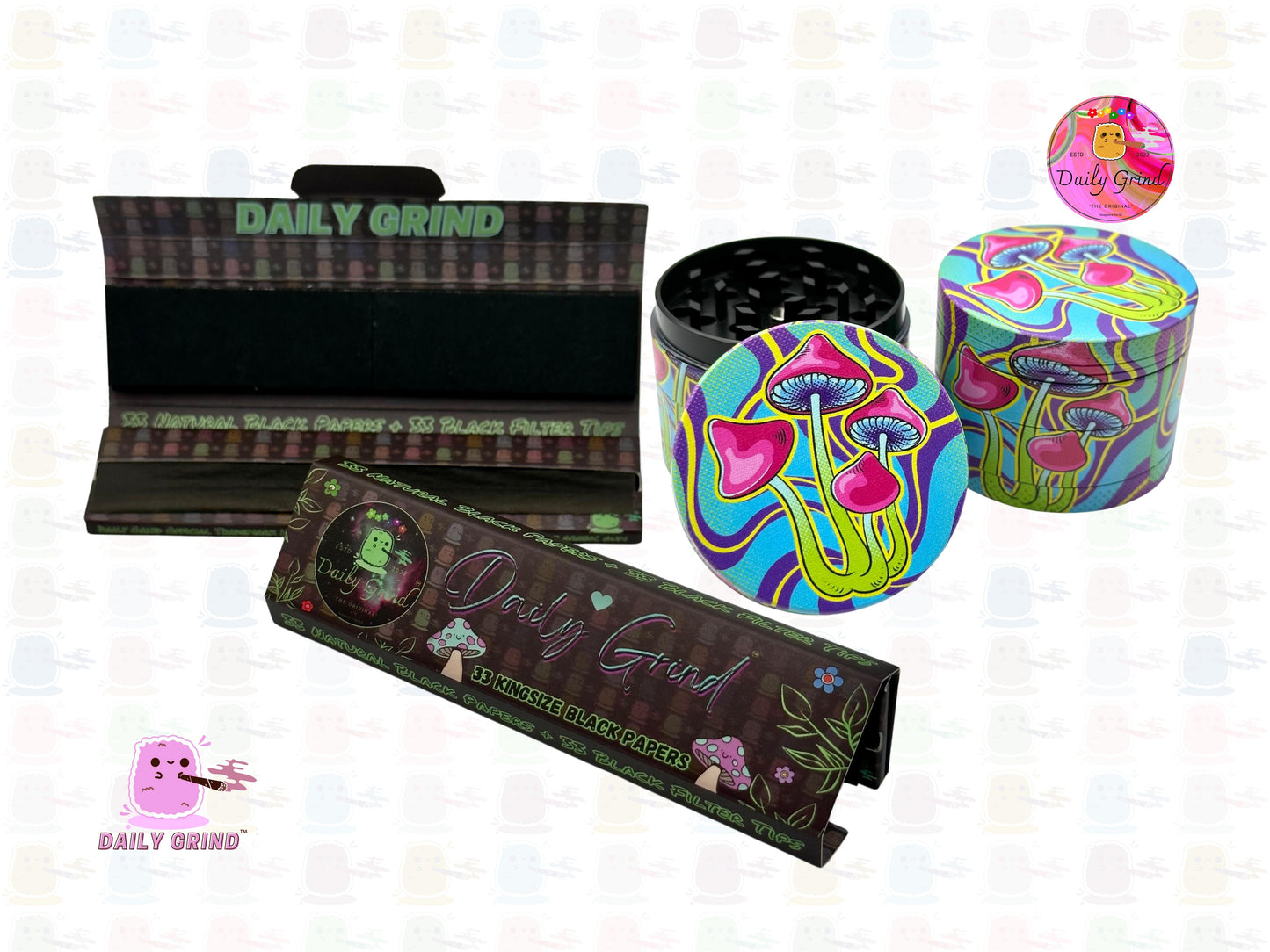 Mushroom Neon Tie Dye Lindo Trippy 50 mm 4 piezas Regalo de molinillo de hierbas de metal personalizado de alta calidad