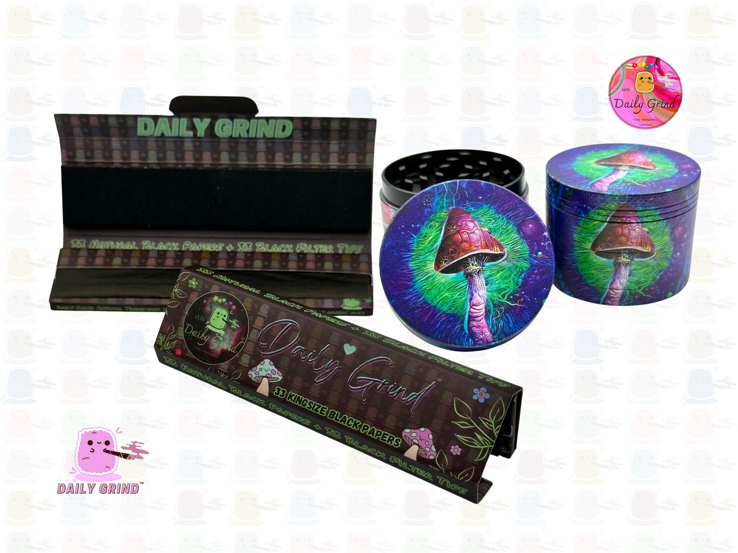 Mushroom Cute Art Verde y Púrpura 50mm 4 Piezas Regalo de Molinillo de Hierbas de Metal Personalizado de Alta Calidad