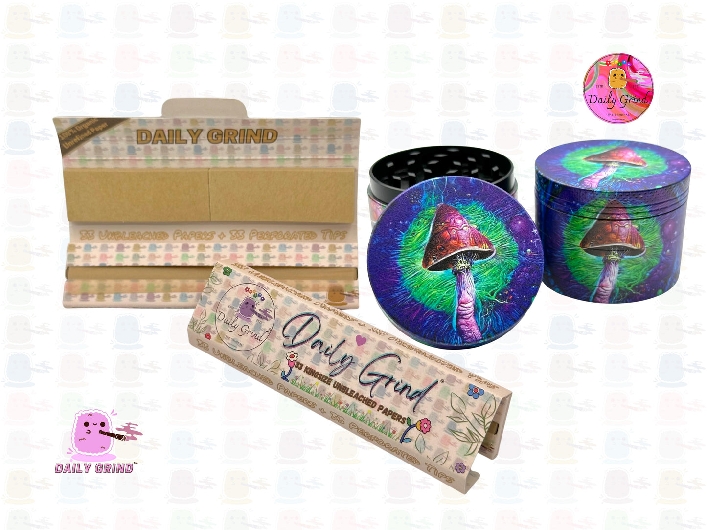 Mushroom Cute Art Verde y Púrpura 50mm 4 Piezas Regalo de Molinillo de Hierbas de Metal Personalizado de Alta Calidad